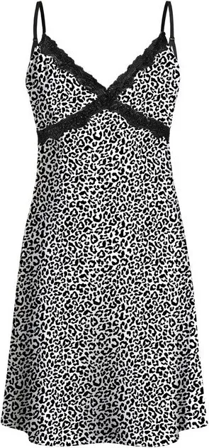 IZURIA Schwarzes Spitzenkleid mit V-Ausschnitt und weißem Leopardenmuster, Trägerkleid, Größe L