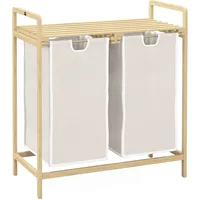 Homcom Wäschekorb Wäschebox mit 2 abnehmbaren Wäschesacke Wäschesortierer Bambus