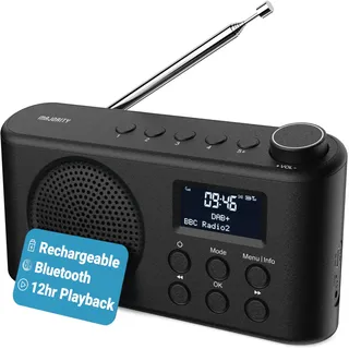 Tragbares Bluetooth DAB, DAB+ Radio | USB-C betrieben & wiederaufladbarer Akku | 12 Stunden Wiedergabe, LED-Display, Kopfhörerbuchse | Dual Alarm, FM, 40 Voreinstellungen | MAJORITY Orwell