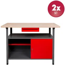 Kreher Werkbank 2tlg. Metall 120 x 60 x 85 cm rot abschließbar