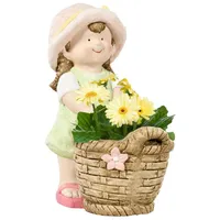 Outsunny Gartenfigur Mädchen mit Blumentopf, Wetterbeständige Gartenstatue, Pflanzentopf-Ornament, Gartendeko,