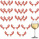 ASSUGO weihnachtselch Glas markierung trinkgläser, 20pcs glasmarkierer Weihnachten weihnachtstisch deko, Weihnachts tischdeko Weinbecher Karten Für Weihnachten weihnachtsglas (geweih deko rot)