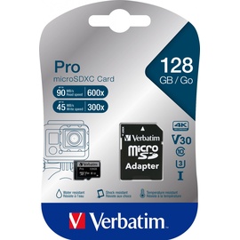 Verbatim Pro U3 R90/W45 microSDXC 128GB Kit, UHS-I U3, Class 10 (47044)