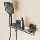 Badewannenarmatur Wasserfall Badewanne Wasserhahn Messing Wandmontage Einhand Wannenbatterie Badewannen Armatur Mit Handbrause Badewanne Mischbatterie Duscharmatur, Grau