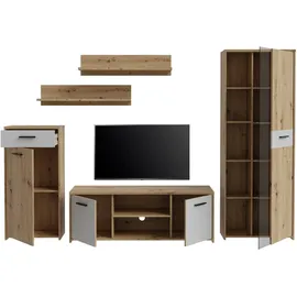 Forte Wohnwand "Pablo", grau (artisan eiche, secret grau), B:277,4cm H:182,9cm T:39,5cm, Spanplatte, Kastenmöbel-Sets, Wohnwand, 5teilig, Stauraum, Funktionalität, Artisan Eiche/Weiss