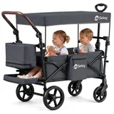 Sekey Bollerwagen Faltbar mit Dach Kinder Bollerwagen mit XXL-Rädern (24/20 cm), mit Zieh-/Schiebegriff, mit schwarz-weißer Paspelierung, Schwarz - Schwarz