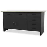 Jan Nowak Werkbank Metall 170 cm x 60 cm x 85 cm Schwarz 6 Schubladen 2 Schließfächer