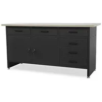 Jan Nowak Werkbank Metall 170 cm x 60 cm x 85 cm Schwarz 6 Schubladen 2 Schließfächer