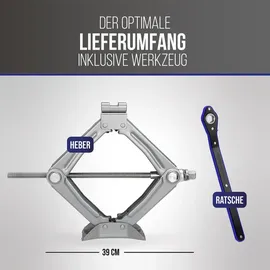 Alca alca® Scherenheber mit Ratsche 1t Tragkraft, höhenverstellbar 100–350mm, TÜV & GS, drehbarer Sattel, nutzbar mit 17er Stecknuss, stabil bis –...