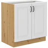 Küchen-Preisbombe Spülenschrank 80 cm Stilo Weiss + Eiche Artisan Küchenzeile Küchenblock Küche