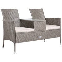 Casaria Gartenbank, Polyrattan Wetterfest inkl. Tisch Auflagen 143x55x88cm 320kg Belastbar Garten Balkon Bank Möbel Kinobank Sitzbank 2-Sitzer Creme beige