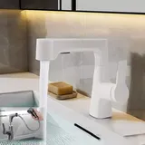 RADAAB Modern Wasserhahn Küche/Bad Heable Ausziehbar,Einhebelmischer Badarmatur Waschtischarmatur für Aufsatzwaschbecken mit 2 Wasserstrahlarten Brause ausziehhar (Color : White)