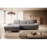 Goldstoff Ecksofa mit Schlaffunktion und Bettkasten - L-Form Sofa Beige/Grau, 1 Teile, Modernes Schlafsofa mit Sofakissen - Premium Couch Cord & L-Form grau