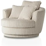 furn.design Drehsessel Comfy in wollweiß Mega-Cord XL, Loveseat 360° drehbar inklusive 3x Kissen