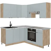Vicco Winkelküche L-Form 160 x 190 cm Hellblau-grau/Goldkraft Eiche