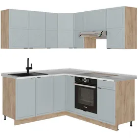 Vicco Winkelküche L-Form 160 x 190 cm Hellblau-grau/Goldkraft Eiche