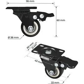 HMF Schwerlastrollen mit Bremse 6710 38 mm