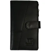 LECONI Geldbörse großes Portemonnaie Damen Brieftasche Frauen Echt Leder LE9017, Schlaufe mit Druckknopf – 20 Kartenfächer – 11 × 19 × 2,5 cm schwarz
