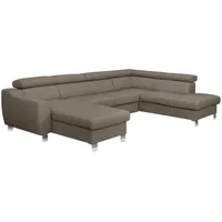 Livetastic Wohnlandschaft, Taupe, Textil, Leder, Echtleder, Rindleder, 5-Sitzer, U-Form, 315x208 cm, Made in EU, Bettkasten erhältlich, Lederauswahl, Bettfunktion Rücken echt, Wohnzimmer, Sofas & Couches, Wohnlandschaften, Wohnlandschaften in U-Form