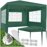 tectake® Pavillon 3x3 m mit verstärktem Gestell, Zelt groß, wasserdicht, Gartenpavillon, Partyzelt, Event Shelter, Festzelt, Gartenpavillon 3x3 m mit 3 Seitenwänden mit Fenstern, inkl. Heringe - grün