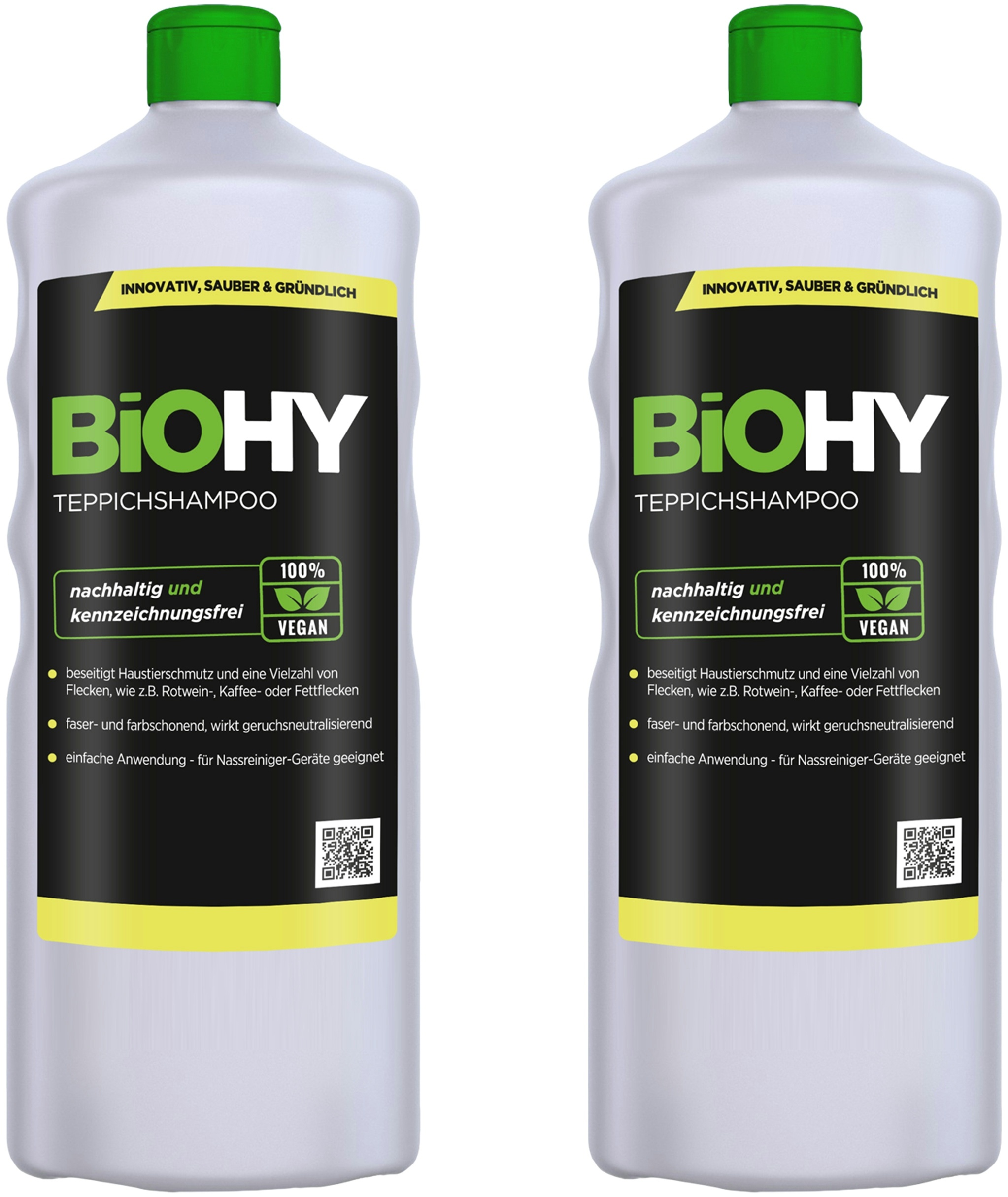 BiOHY Teppichshampoo (2x1l Flasche) | Teppichreiniger ideal zur Entfernung von hartnäckigen Flecken | SPEZIELL FÜR WASCHSAUGER ENTWICKELT
