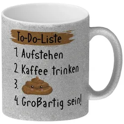 speecheese Tasse To-Do Liste Morgenroutine Glitzer-Kaffeebecher mit Spruch