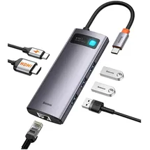 Baseus Metal Gleam, USB-C 6 Ports), Dockingstation - USB 3.2 Gen 1 (3.1 Gen 1) Type-C, 100 W, 10,100,1000 Mbit/s, Grau,