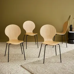 4er-Set Retro-Stühle, Holz und Sperrholz Natur - sweeek