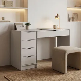 beautysofa | Schminktisch MALTA Beige 120cm mit Griffe, 5 Schubladen, flexibel rechts/links montierbar – Moderner Bürotisch, funktionaler Arbeit... - Beige