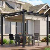 JUMMICO Aluminium Pergola 3x3 m mit Schiebedach, Gartenpavillon Pavillon wasserdicht stabil Winterfest, Sonnenschutz für Garten Terrasse & Balkon, schützt vor Sonne, Regen, langlebig, Beige