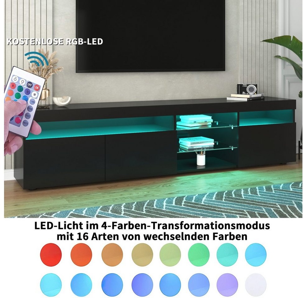 BlingBin Lowboard LED-Beleuchtung inkl. Fernbedienung, TV-Lowboard TV Schrank 180cm schwarz