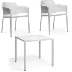 NARDI - Net Armlehnstuhl (2x) + Cube Tisch 80, weiß