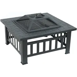 TAINO Feuerschale Eckig mit Grillfunktion Feuerschutz Garten Outdoor Stahl Schwarz