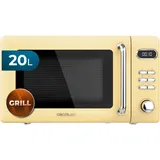 Cecotec Digitaler Mikrowellenherd mit Grill Proclean 5110 Retro Yellow, 20L, 700W, 5 Stufen, 60 Min Timer, 8 Programme, Auftaumodus, Vintage Design Gelb, Sicherheitsschloss, Kochende-Signal