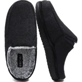 ONCAI Hausschuhe Herren mit Filz,Arch-Unterstützung Memory Foam Pantoffeln und Plüsch Baumwolle Mischung Hüttenschuhe Wolle Haus Slippers mit Gummisohlen Schwarz EU Größe 48 - 48 EU