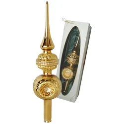 Krebs Glas Lauscha Gold glanz 33cm Große Reflexspitze mit 3 Reflexen und aufgesetzter Form, Glasornament, mundgeblasen und handdekoriert mit Glitter