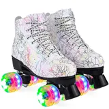 ERNAN Damen Klassische Retro Rollschuhe,Disco Roller,Classic Roller | Rollschuhe für Kinder und Erwachsene, komfortabl LED Rollerskates für Jugendliche und Anfänger.Mädchen. (White Lightning, 37)