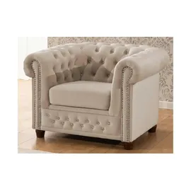 S-Style Chesterfield Polstergarnitur Samt 3-Sitzer + 2-Sitzer + Sessel Beige
