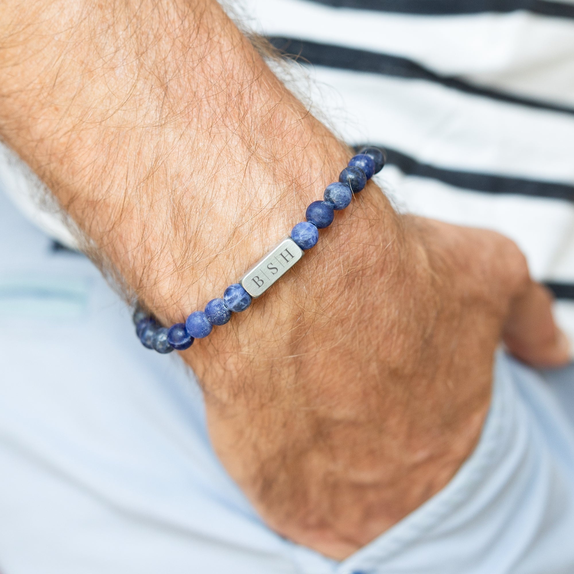 Edelstein-Armband mit Gravur - Blau - M