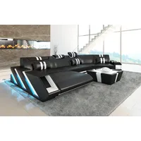 Sofa Dreams Wohnlandschaft Ledercouch Sofa Leder Apollonia C Form Ledersofa, Couch, mit LED, wahlweise mit Bettfunktion als Schlafsofa, Designersofa schwarz