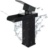 Eumaty Waschtischarmatur Wasserhahn Bad, wenig Lärm Einhandmischer Wasserfall 304 Edelstahl Hochwertige Wasserhahn Bad Einhebelmischer schwarz 18 cm