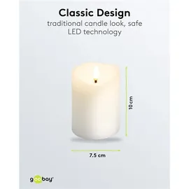 goobay LED Echtwachskerze 7,5 x 10 cm weiß