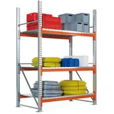Meta Weitspannregal, mit Stahlpaneelen, GF, verzinkt/rotorange, HxBxT 2.700 x 2.700 x 1.100 mm