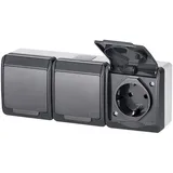 Elektro-Plast HERMES Aufputz 3-Fach Dreifach Steckdose IP44 Wassergeschützt Außenbereich Anthrazit Grau