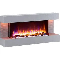 BALDERIA Elektrokamin Helia | Elektrischer Wandkamin, 3D-Flammeneffekt, 2000W, LED-Beleuchtung, Timer, Thermostat | Betongrau