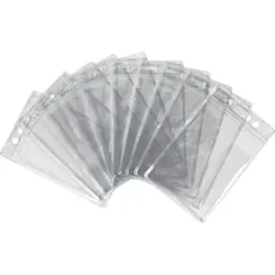Ausweishülle / Kartenhalter  / Kunststoffhalter, für Namenschilder, vertikal tragbar, Langloch, zwei Rundlöchern, Farbe: transparent - 10 Stück