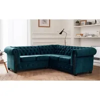 Lisa Design - William - chesterfield ecksofa beidseitig montierbar - 5 sitzplätze - aus samt - entenblau