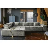 KAWOLA Sofa NEVADA Ecksofa Velvet silber Recamiere links