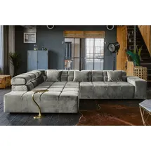 KAWOLA Sofa NEVADA Ecksofa Velvet silber Recamiere links