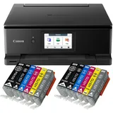 IC-Office TS8750 Tintenstrahl Multifunktionsdrucker 3-in-1 (Drucken, Kopieren, Scannen, SD-Karte, Duplex, WLAN, AirPrint) schwarz + 12 XXL Tintenpatronen